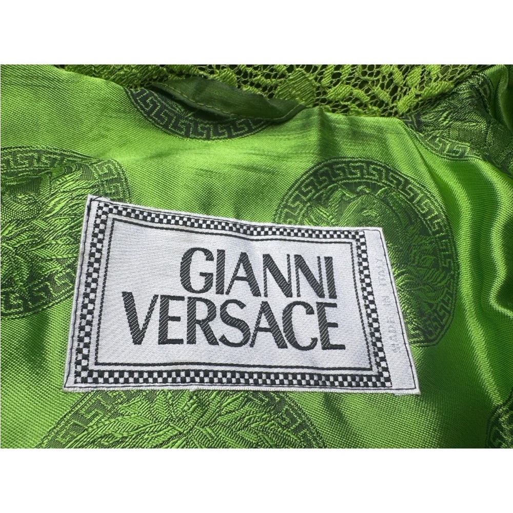 Gorgeous Vtg 1996 Gianni Versace Lime Green Lace Goose Down Puffer Jacket S/M - Picture 13 of 16